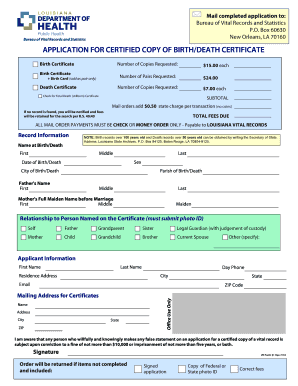 Birth or Death Certificate  Form