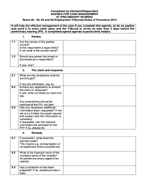 Agenda for Case Management at Preliminary Hearing Word  Form