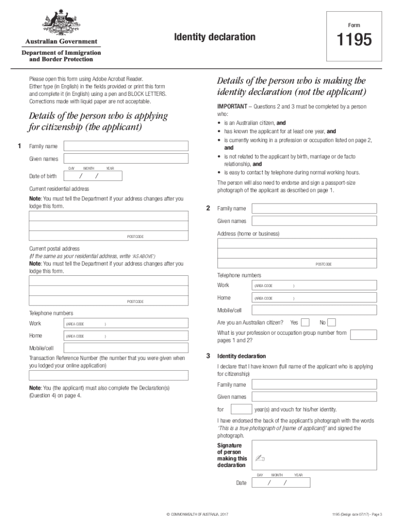 Form 1195 Identity Declaration Form PDF