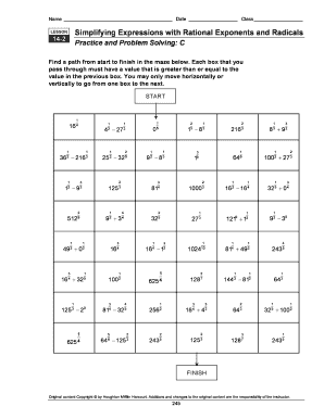 Rational Exponents Maze Answer Key  Form
