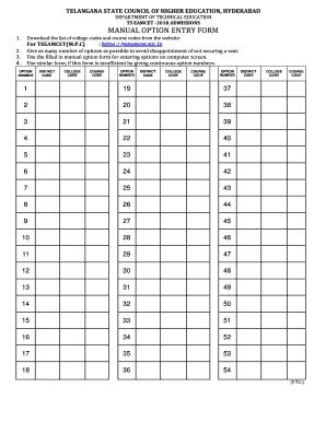 Manual Option Entry Form for Eamcet