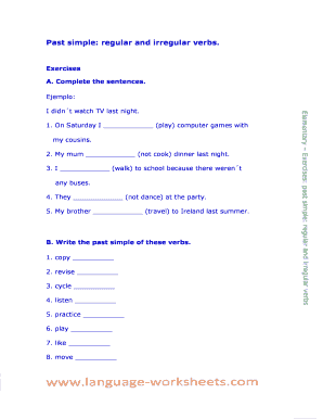 Past Simple Regular and Irregular Verbs Language Worksheets  Form