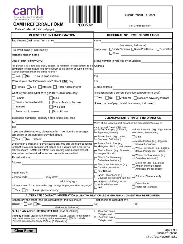 Camh Referral Form