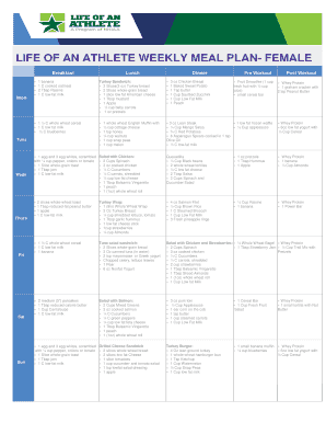 Life of an Athlete Meal Plan  Form