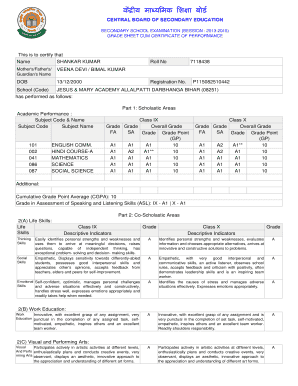 Grade Sheet Cum Certificate  Form