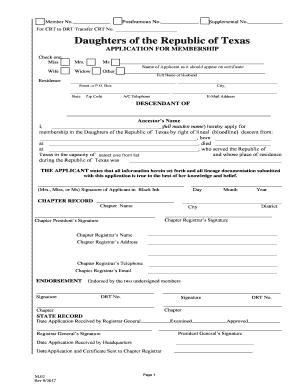  Daughters of the Republic of Texas Application 2017-2024