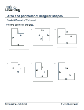 Area and Perimeter of Irregular Shapes Worksheet PDF Grade 6  Form
