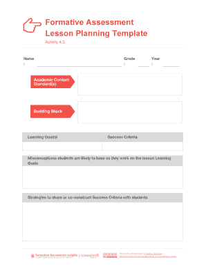 Formative Assessment Lesson Planning Template Formative