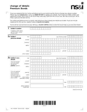 Premium Bonds Change of Address  Form