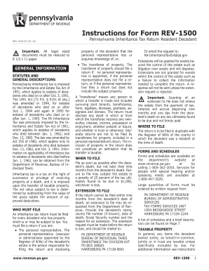  Fillable Instructions for Form REV 1500  Pennsylvania Inheritance Tax 2016