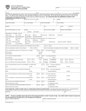 Mo Dept of Corrections Visitor Application  Form