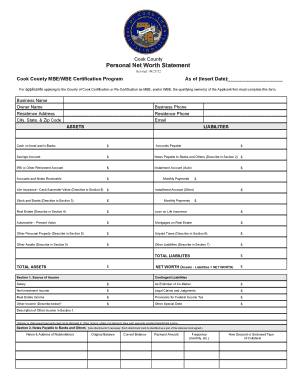 Personal Net Worth Statement Cook County  Form