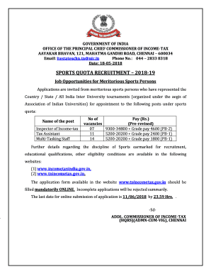 Sports Quota Recruitment 1905 Income Tax  Form