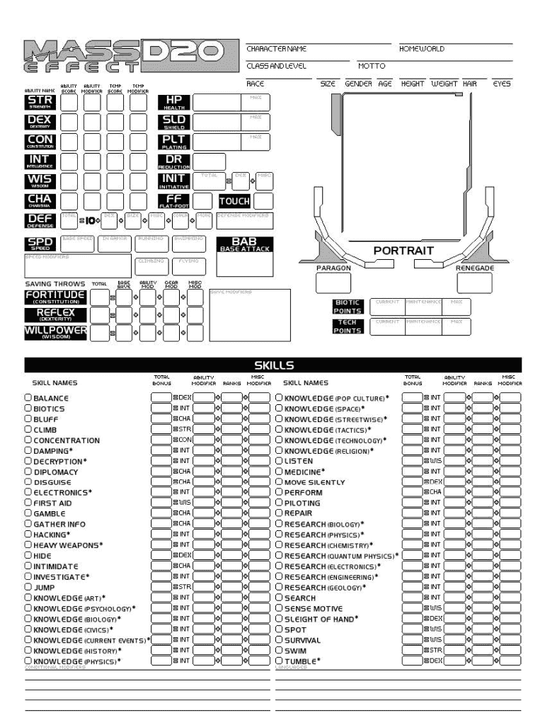 Mass Effect D20 Character Sheet  Form