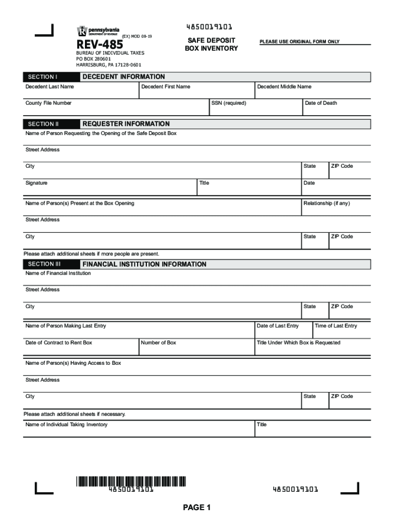 Safe Deposit Box Inventory REV 485 FormsPublications