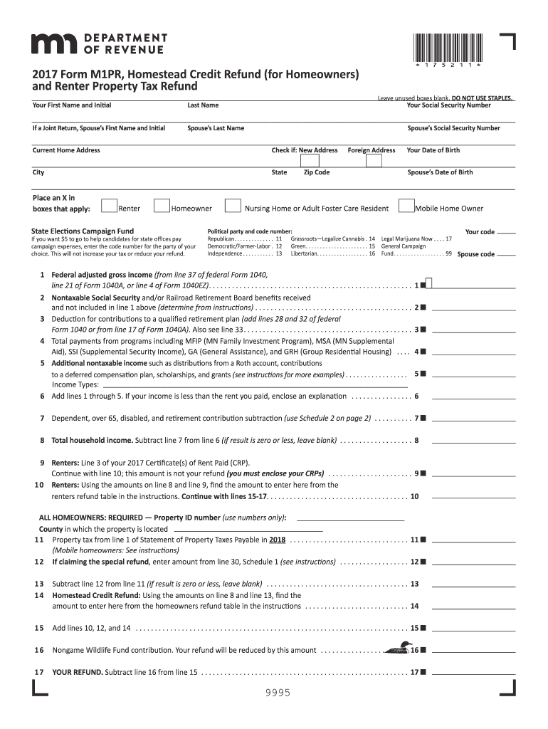 Form M1PR, Homestead Credit Refund