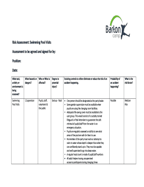 Swimming Pool Risk Assessment Example  Form