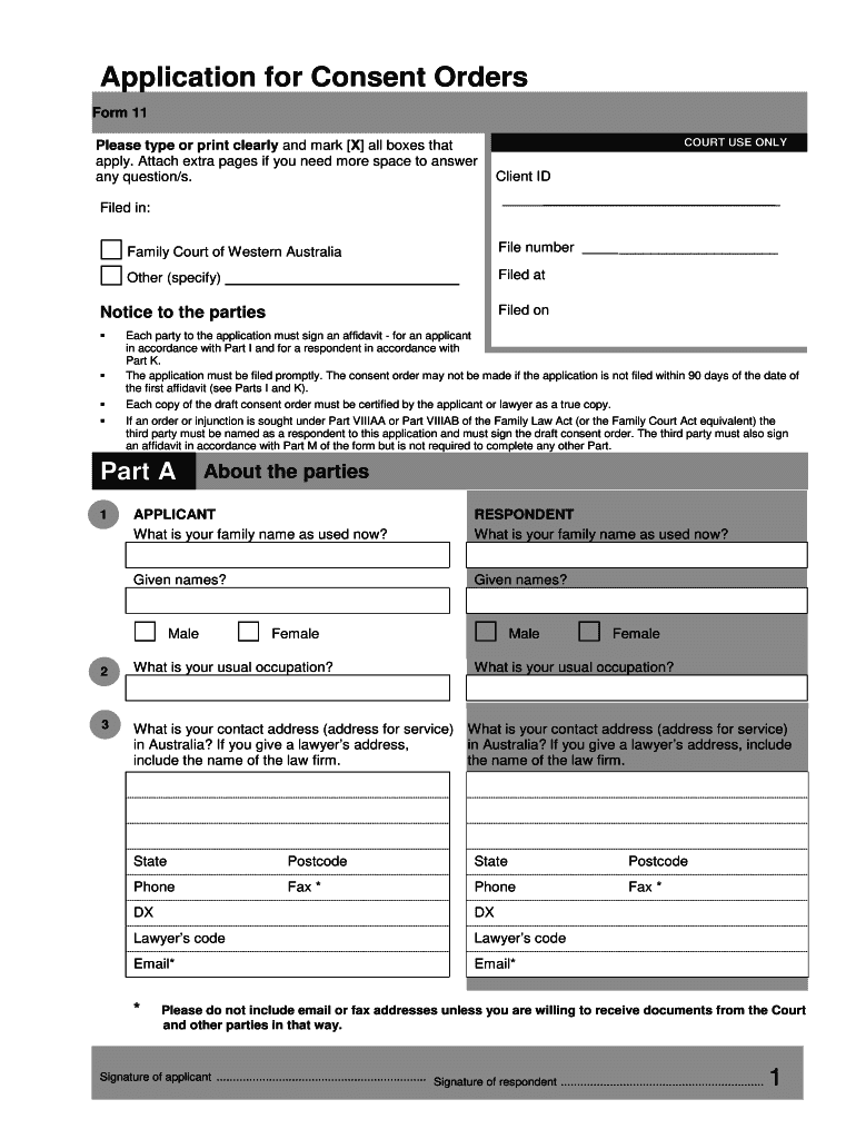  Form 11 Application Consent Orders 2020-2024