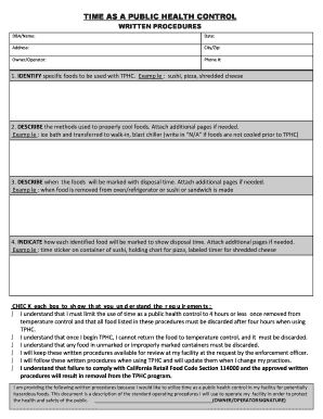 Time as a Public Health Control Written Procedures  Form