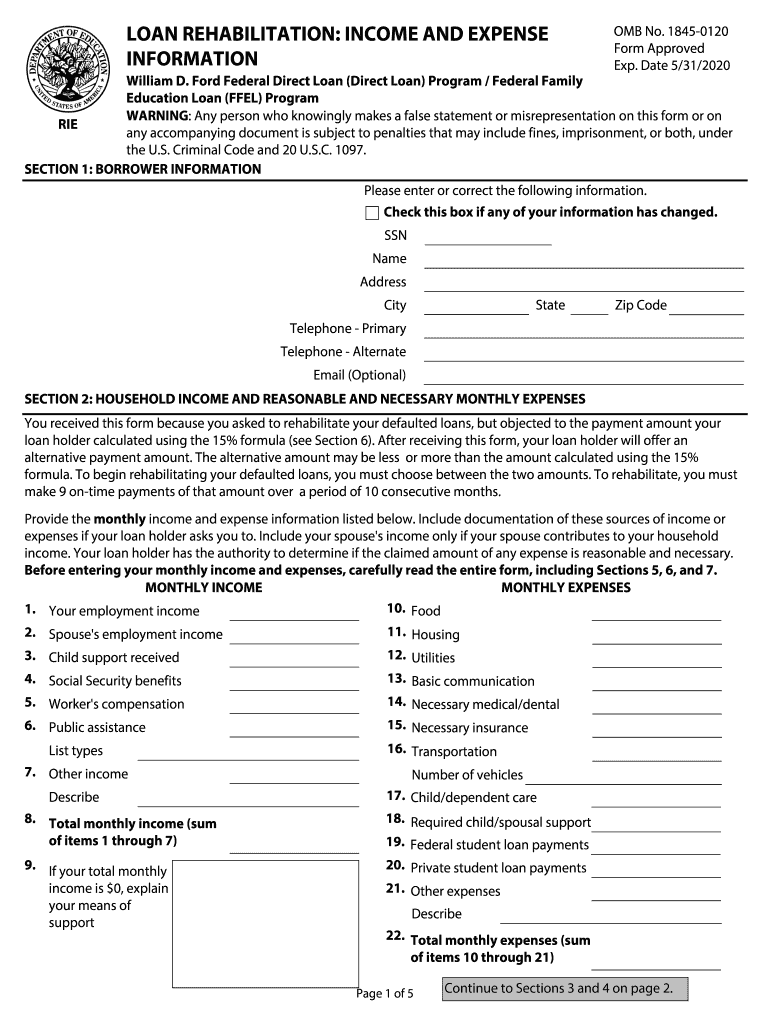 Loan Rehabilitation Income and Expense Form Fax Number
