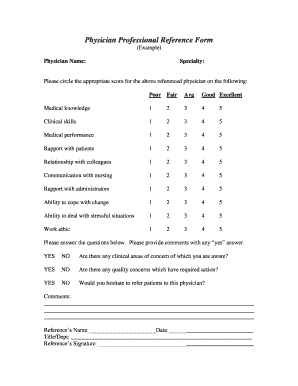 Physician Professional Reference Form
