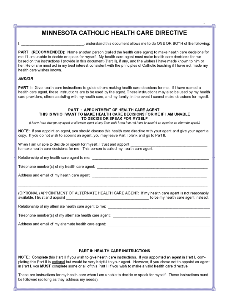 Get and Sign Minnesota Catholic Health Care Directive 2011-2022 Form