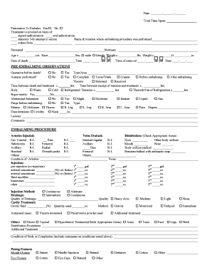 Embalming Case Report  Form