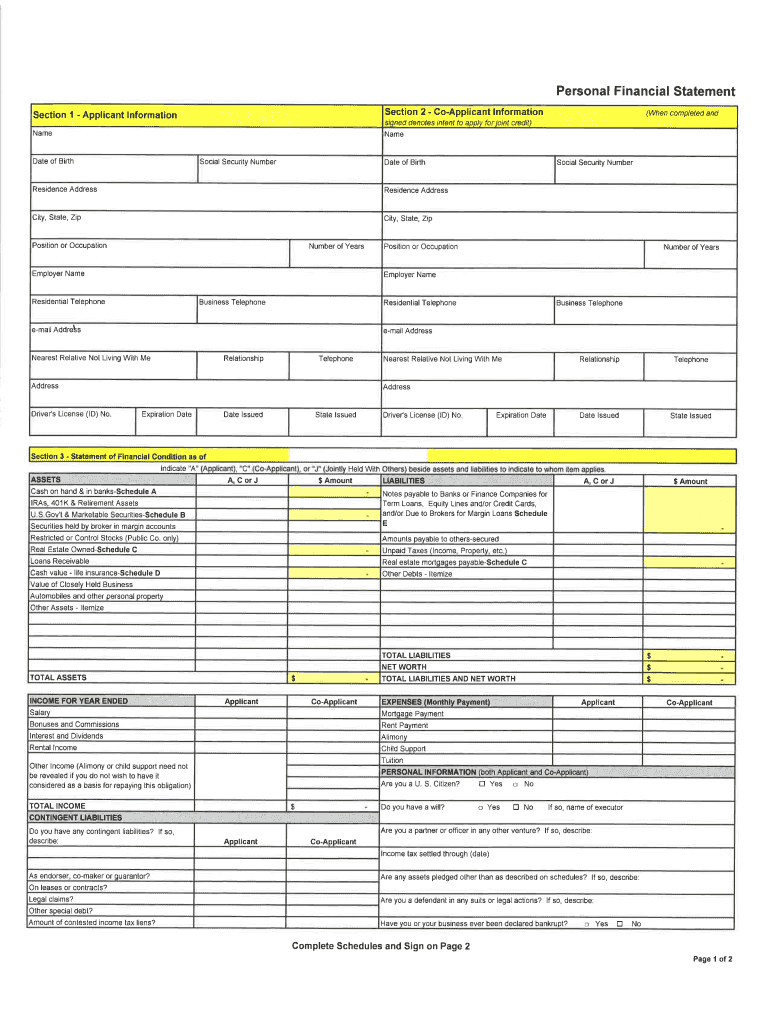 Personal Financial Statement I  Form