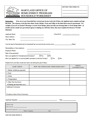 Household Worksheet Form