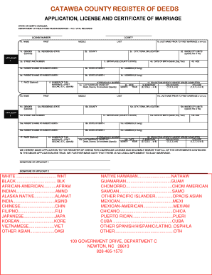 Application, License and Certificate of Marriage  Form