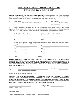 Records Keeping Compliance Form Pursuant to 18 Usc 2257