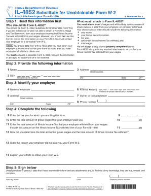 IL 4852, Substitute for Unobtainable Form W 2