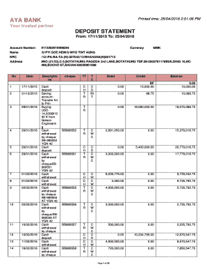 Aya Bank Statement  Form