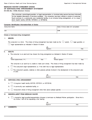 DS 2200 Medicaid Waiver Consumer Choice of ServiesLiving Arrangement Statement DS 2200 Medicaid Waiver Consumer Choice of Servie  Form