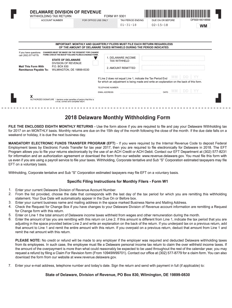  Delaware State Withholding Form 2018