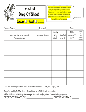 Drop off Sheet  Form