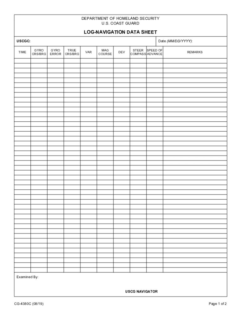  Fillable LOG NAVIGATION DATA SHEET 2019-2024