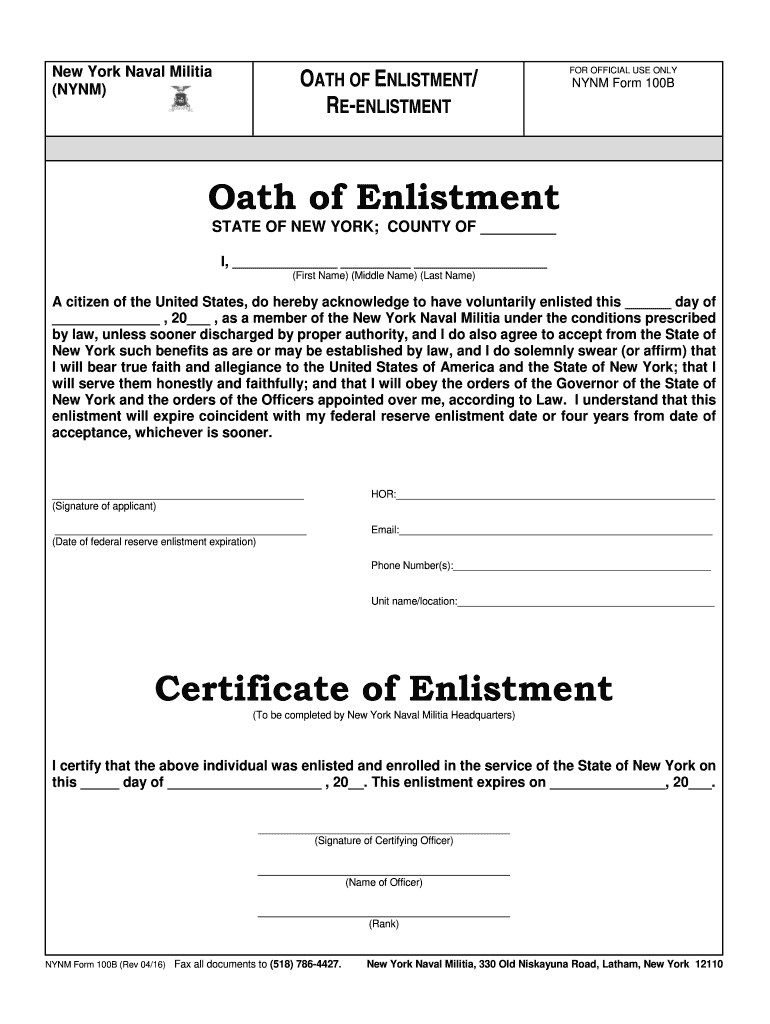  Oath of Enlistment Certificate of Enlistment 2016