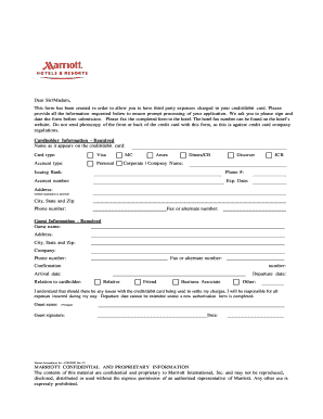 Marriott Credit Card Authorization Form
