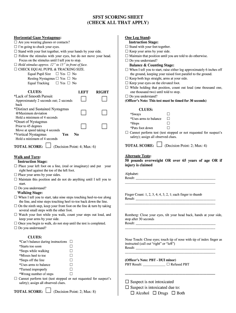 Sfst Score Sheet  Form