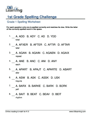 Spelling Worksheets Grade 1 PDF  Form