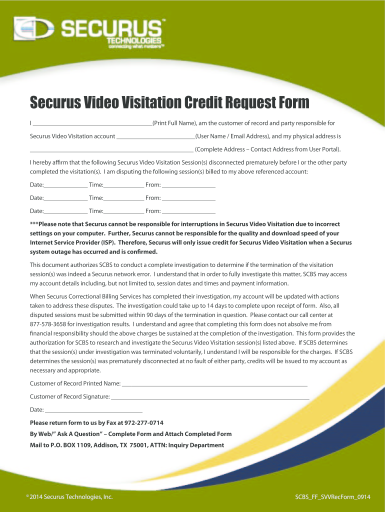 Securus Refund Request Form