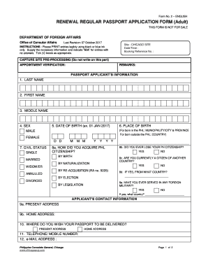 Renewal Regular Passport Application Form