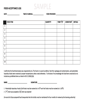 Food Acceptance Form