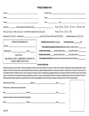 Parking Tabulation Form Parking Tabulation Form