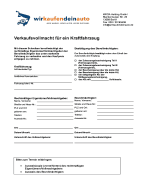 Verkaufsvollmacht Auto  Form