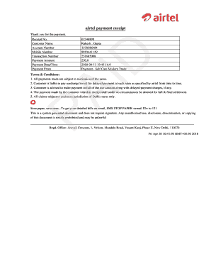 Airtel Payment Receipt  Form