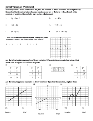 Direct Variation Worksheet  Form