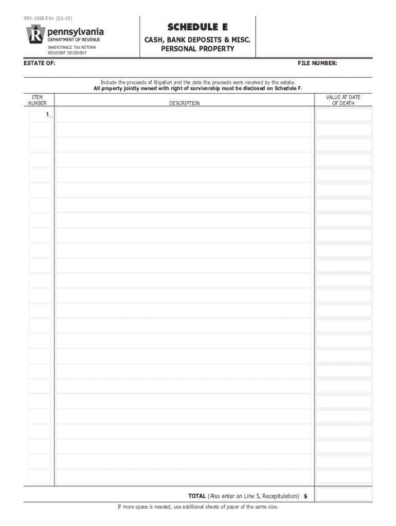  Schedule E Cash, Bank Deposits &amp; Misc Personal Property REV 1508 FormsPublications 2015-2024