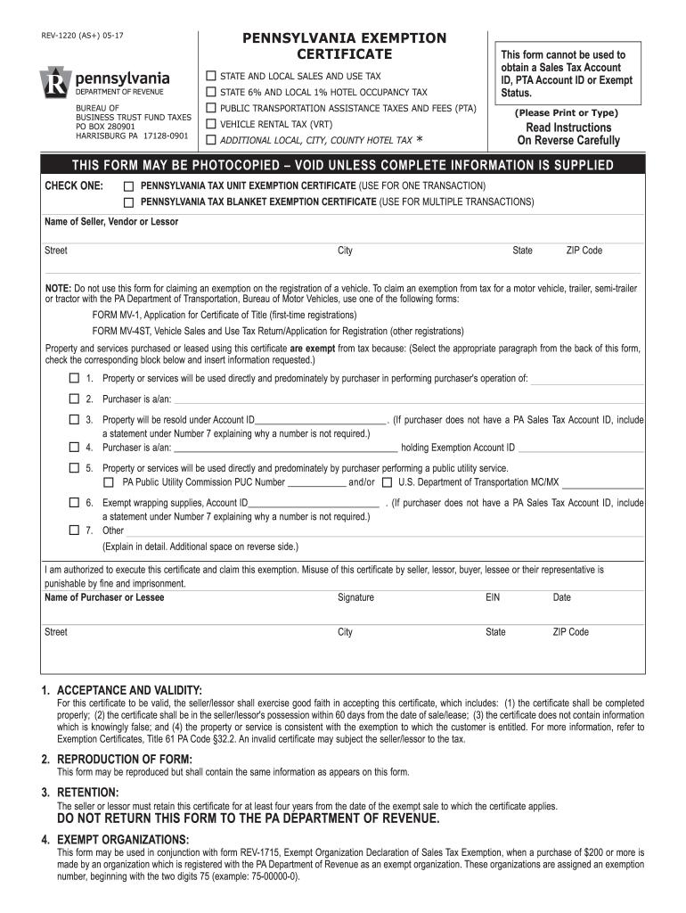  Pa Tax Exempt Form 2017